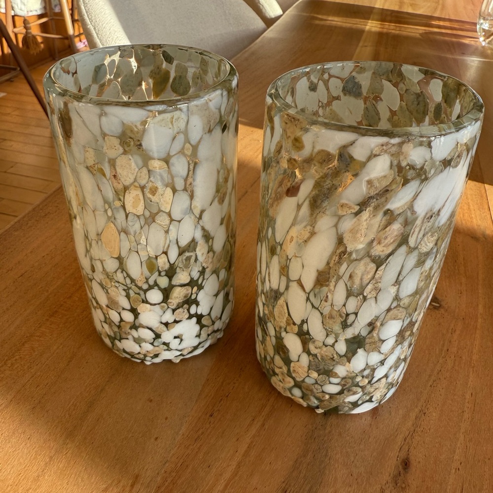 Elegant Mosaic Glass Vases - White and Gold